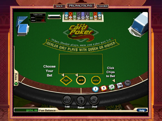 Play Tri-Card Poker at Aladdins Gold