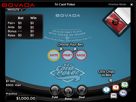 Play Tri-Card Poker at Bovada